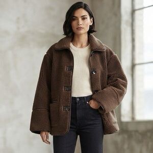 Jason Wu Reversible Jacket Size M Brown Faux Fur Leather Ranch Barn Coat NWT